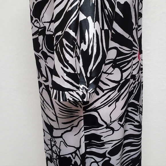 VINTAGE 90s Chico's Black Fuschia Satin Abstract Floral V-neck Shift Dress - Picture 7 of 11